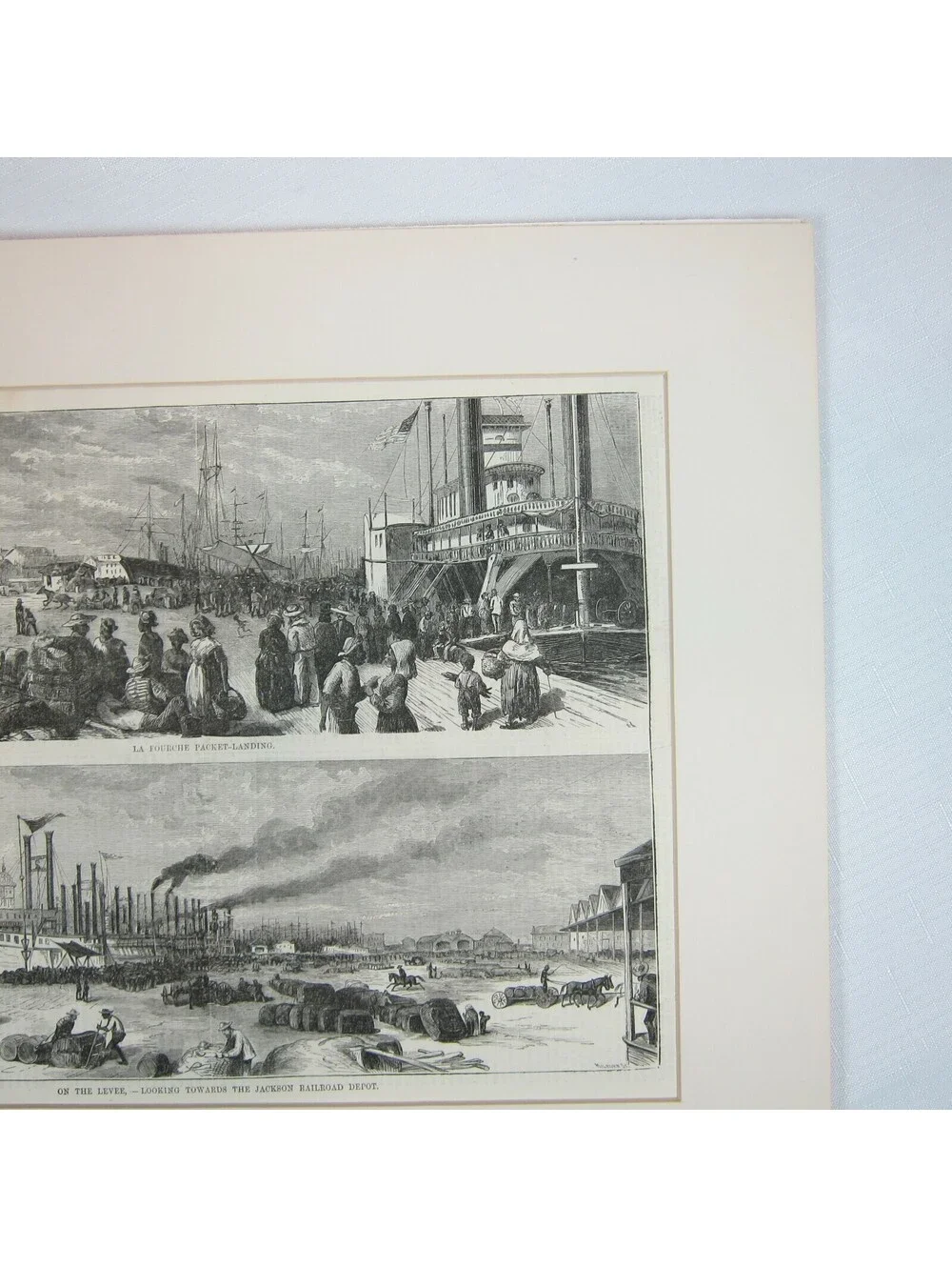 Antique 1871 Print Sketches New Orleans La Fourche Packet-Landing Railroad Depot